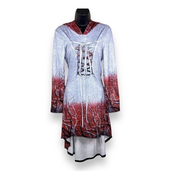 Dresses & Skirts - Medium Grey Hooded Sweater Dress Halloween Goth Druid Cosplay Long Sleeve
